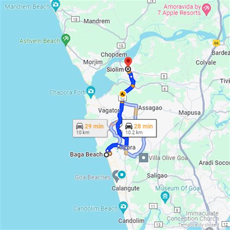 siolim to baga distance
